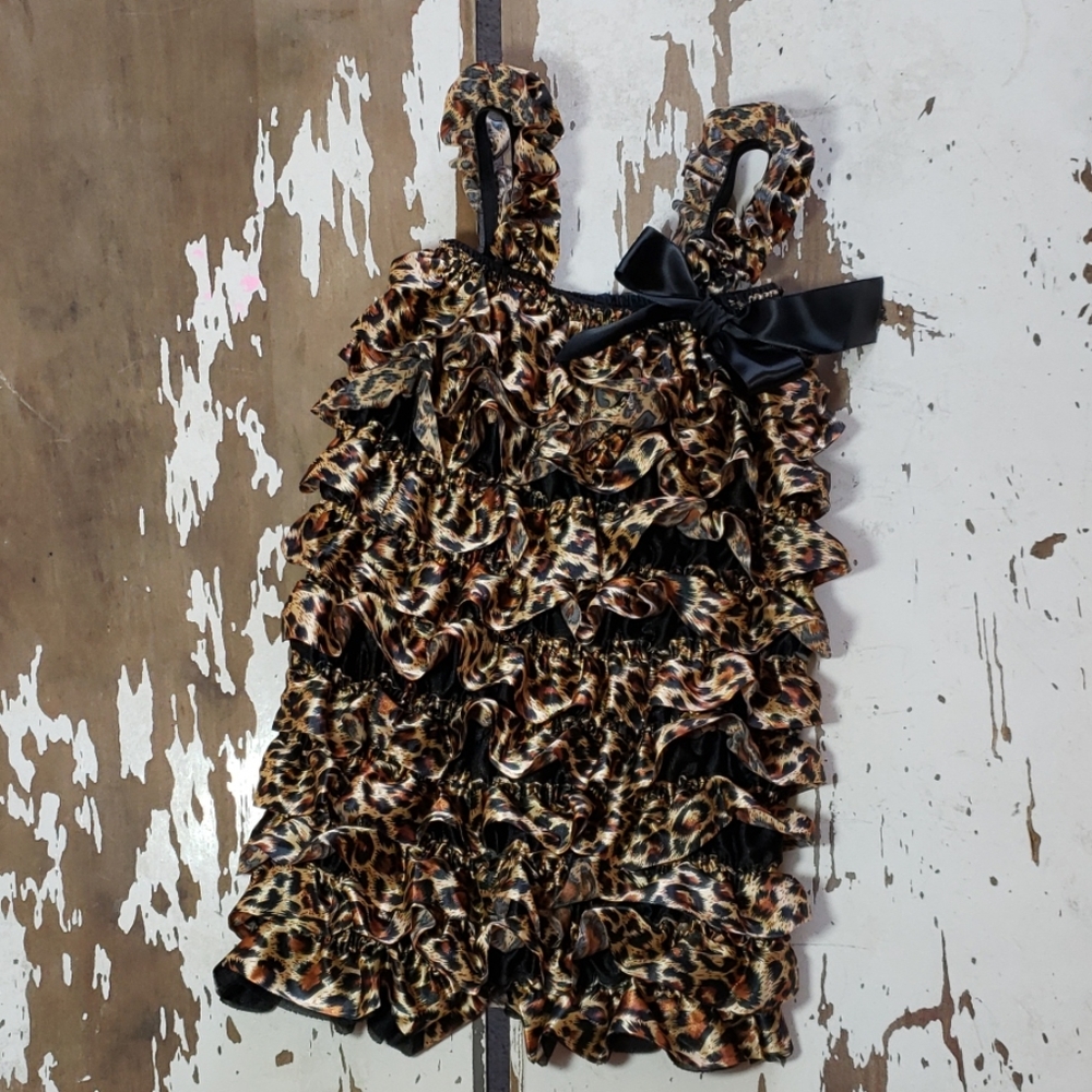 ADORABLE Leopard Satin & Ruffles Romper
